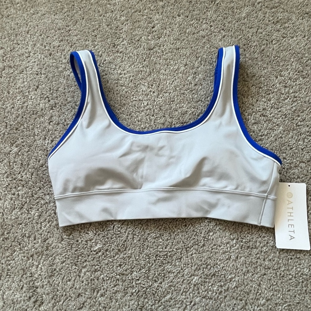 Athleta Breathe Longline Bra in White and Blue size M NWT